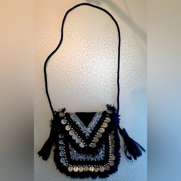 Shashi | Black Metallic Embellished Beaded Shoulder Bag - Picture 1 of 16